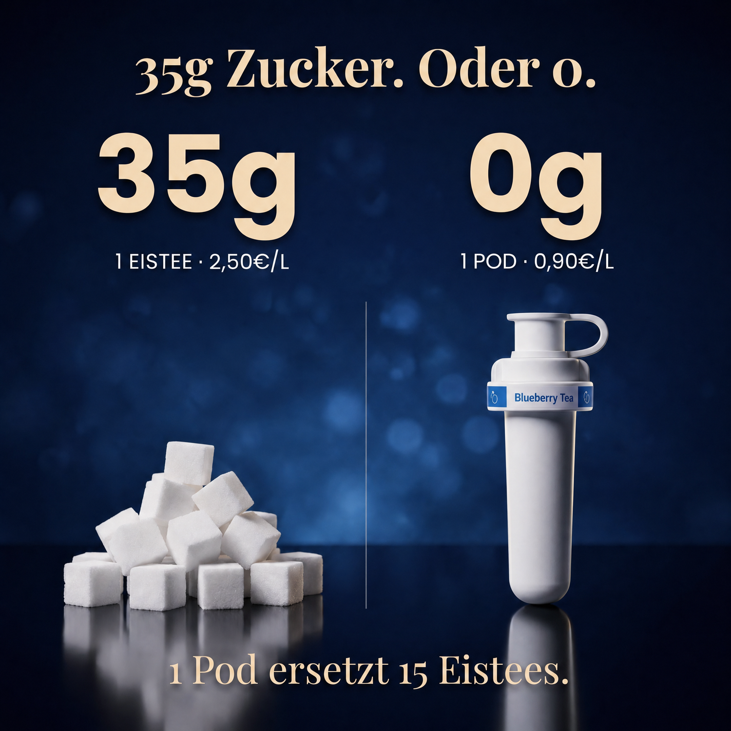 Blaubeere Tee Infused — 35g Zucker oder 0g. 1 Pod ersetzt 15 Eistees.