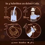 Cola Infused — In 4 Schritten zur Cola. Wasser auffüllen, Pod einsetzen, Intensität wählen, trinken.