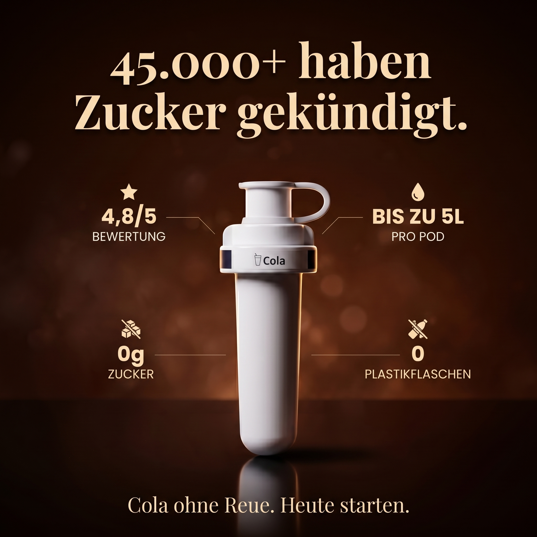 Cola Infused — 45.000+ Kunden. 4,8/5 Bewertung. Bis zu 5L pro Pod. 0g Zucker. 0 Plastikflaschen.