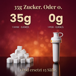 Maracuja Infused — 35g Zucker oder 0g. 1 Pod ersetzt 15 Säfte.