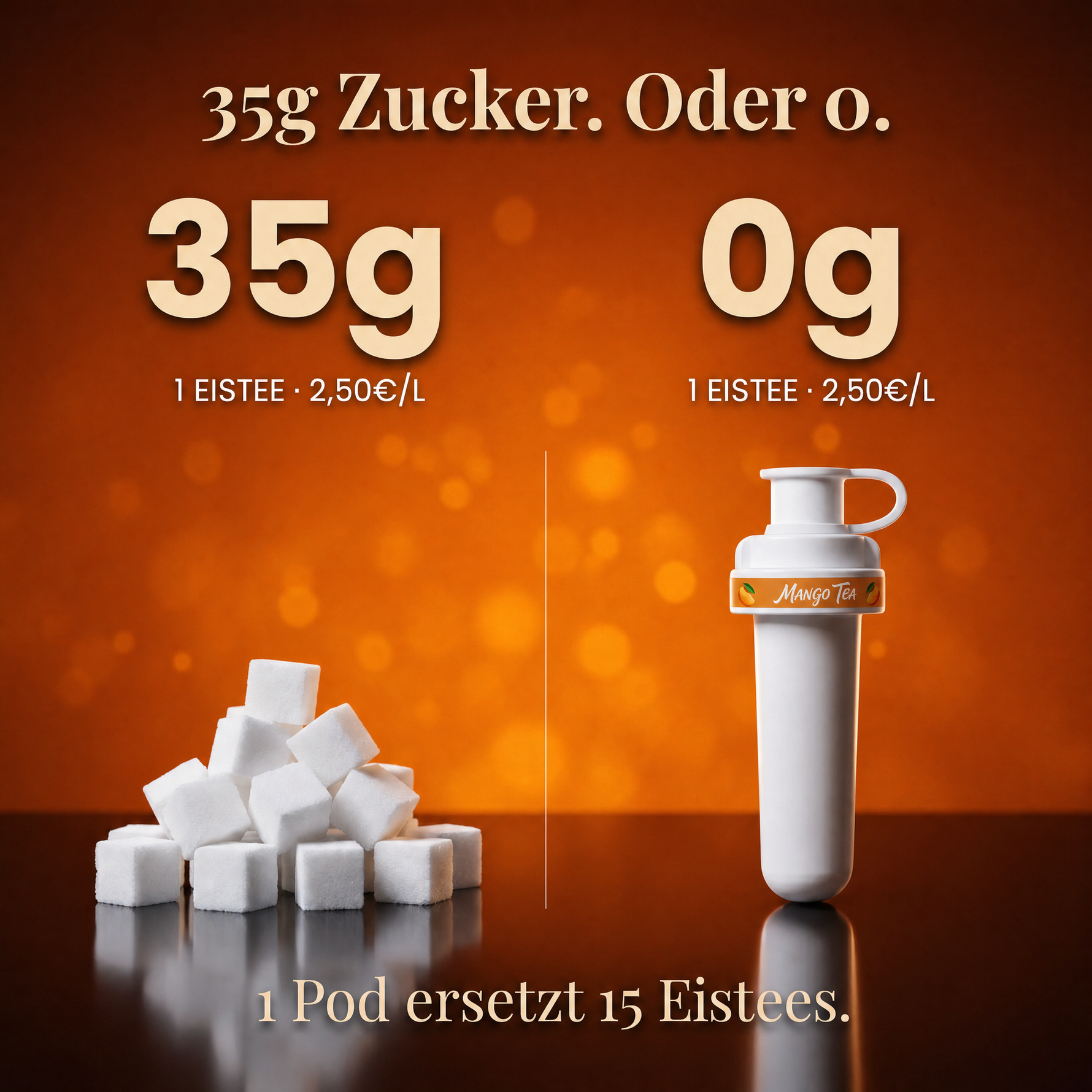 Mango Tee Infused — 35g Zucker oder 0g. 1 Pod ersetzt 15 Eistees.